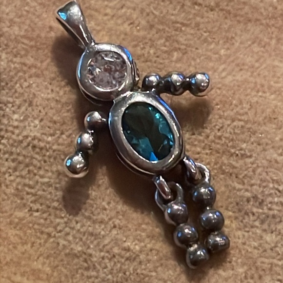 Unbranded Jewelry - Vintage Birthstone Moving Boy Charm Bracelet Necklace Pendant Blue 925